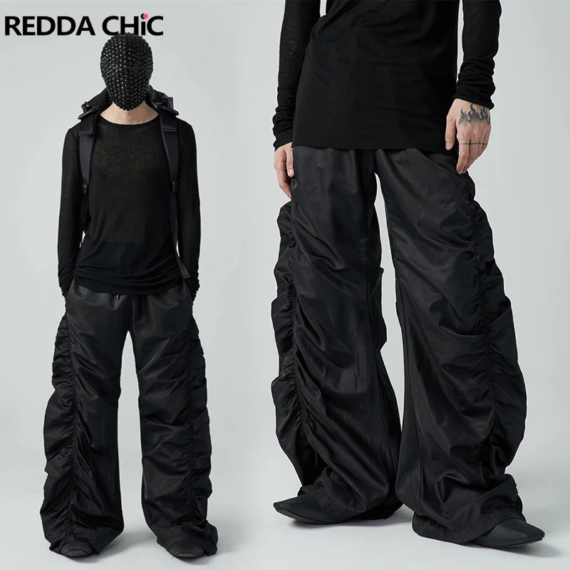 REDDACHiC Hip-hop Mens Ruched Sweatpants Y2k Retro Stacked Wide Leg Elastic Waist Quick-dry Casual Pants Sports Outdoor Clothes 240708