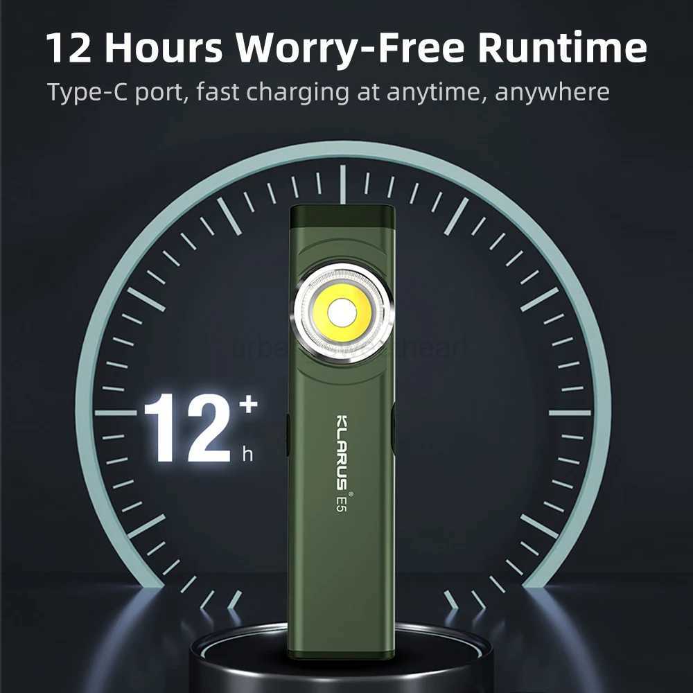 Klarus E5 EDC Rechargeable Flashlight With USB Charging LED Lantern Built-in Li-ion Battery Torch 470LM IPX4 with Tail MagneticCL240718