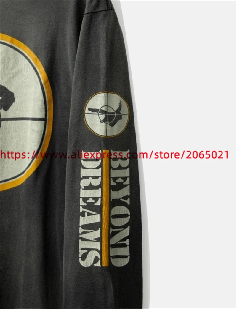 Saint Long Sleeved Tear Print TShirt Men Women Quality Oversize Washed Tops Tee T Shirt 240712