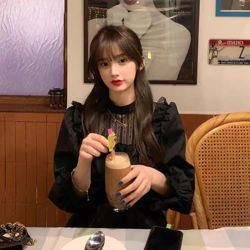 Dresses Women Mesh Teenagers Ins Tunic Fit Midcalf Korean Style Graceful High Street Slim Party Autumn Basic Harajuku Slouchy 240712