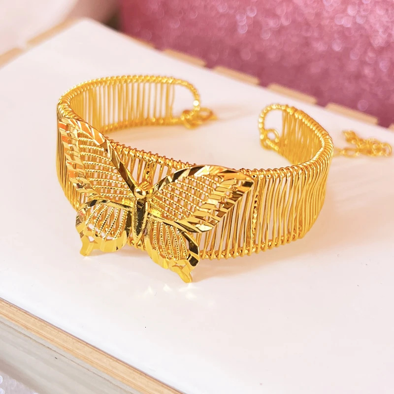 Dubai Golden Womens Bow Bracelet Gold Plated Indian African Hard Bracelet Charming Wedding Ethiopian Arabic Handicrafts 240710