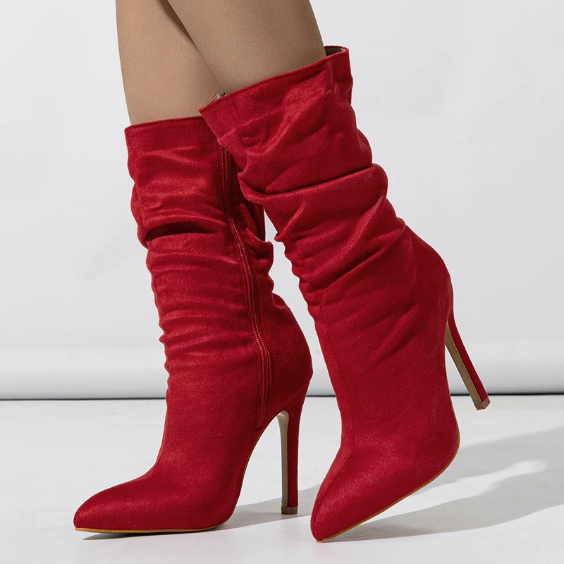 Eilyken High Quality Pleated Women Ankle Boots Stiletto Heels Modern Short Booties Party Wedding Spring Autumn Ladies Shoes