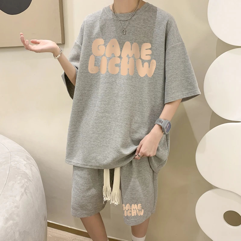 Men T Shirt Shorts 2 Pcs Sets Casual Oversized T-shirts Tracksuits Sets Short Sleeve English letter printing Men Clothing 240715