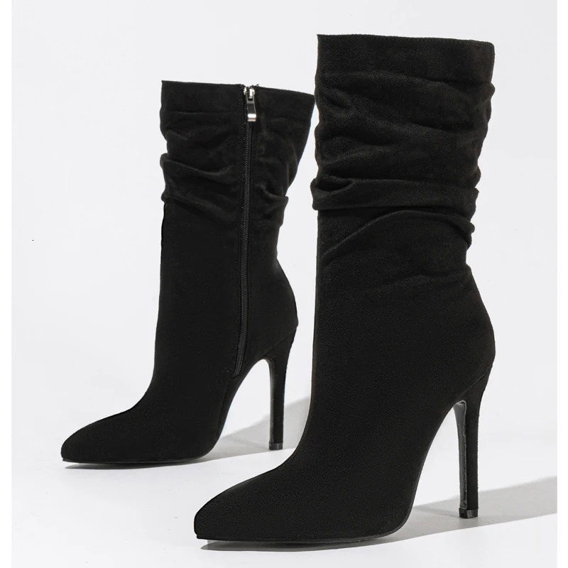 Eilyken High Quality Pleated Women Ankle Boots Stiletto Heels Modern Short Booties Party Wedding Spring Autumn Ladies Shoes