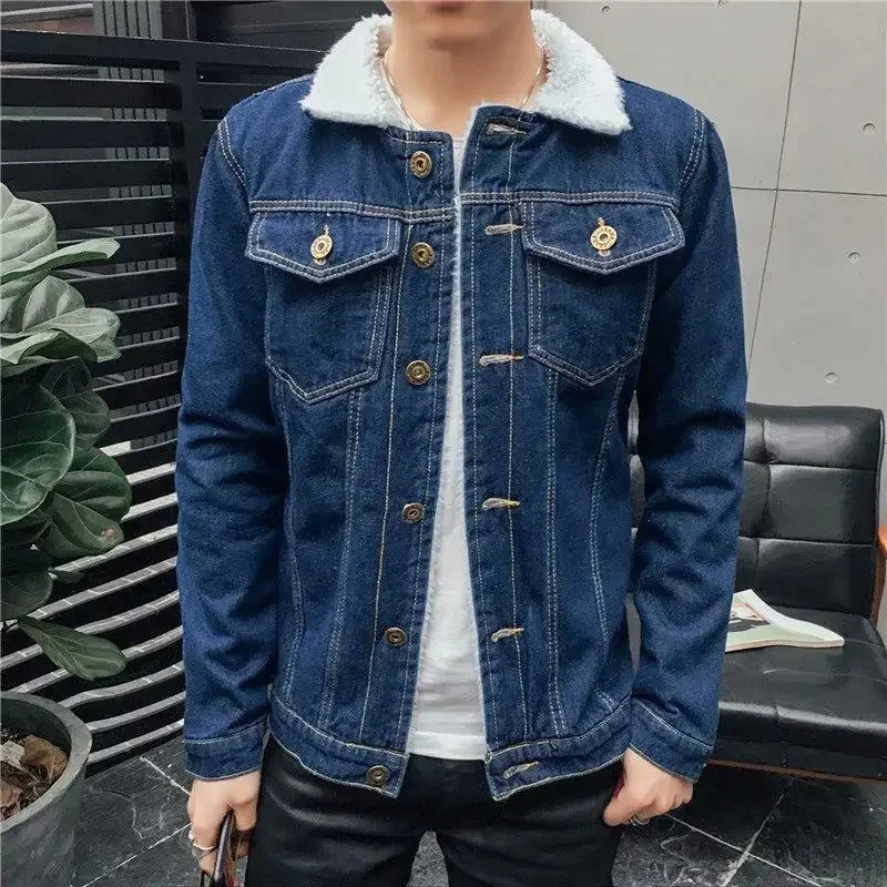 Winter vintage wool lined denim jacket mens fashion cotton casual scene other materials 240717