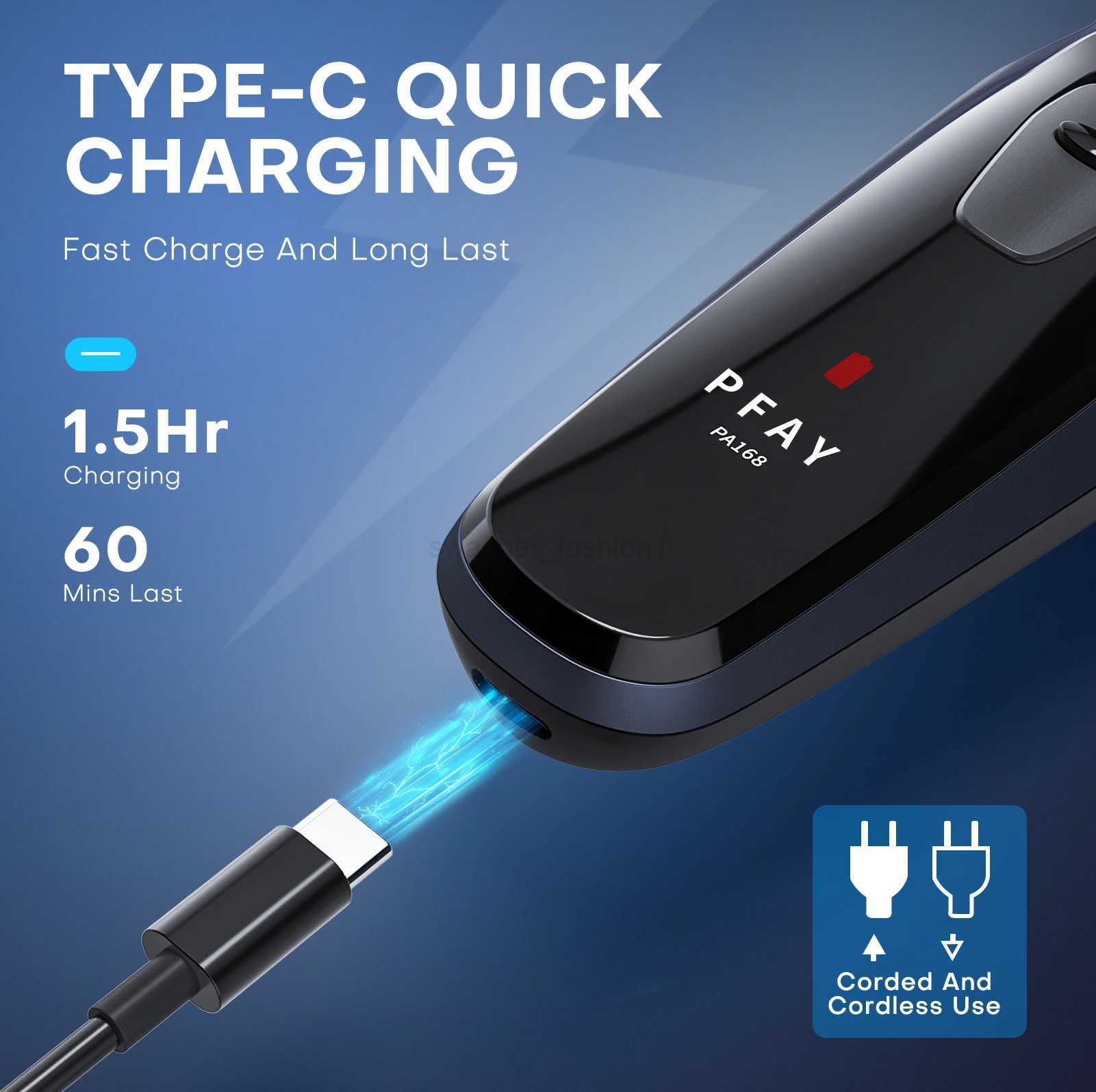 PFAY PA168 Electric Shaver for Men 3D Floating Rotary Mens Razor Beard Shaving Machine Type-C USB Rechargeable Beard TimmerB240709