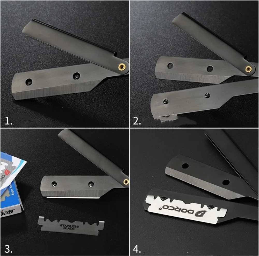 Men Shaving Barber Razor Black Classic Folding Shaving Knife Armpit Hair Pubic Hair Shaver Stainless Steel Straight Razor HolderB240709