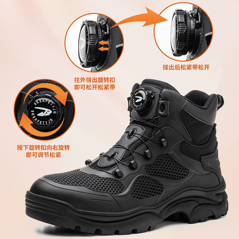 2023 Top Grade Rotary Buckle Sneakers Safety Shoes Men Indestructible Work Boots Anti Smashing 9195