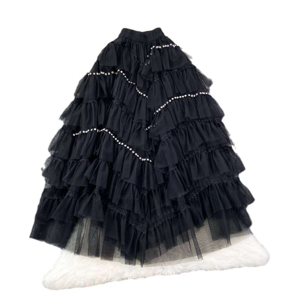 Fairy Mesh Womens Elastic Waist Slim A-line Diamond Embedding Skirt Long Over Knee Fluffy Cake Dress Summer Short Sexy Pregnant Womens Dress Round Nec