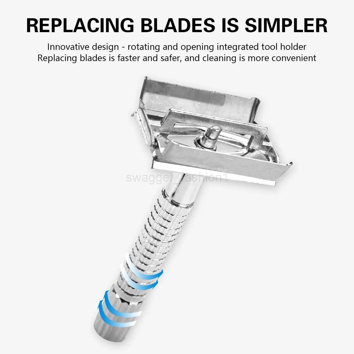Barber Old Manual Razor Mens Facial Shavers Barbershop Styling Accessories Stainless Steel Double-Ended BladesB240709
