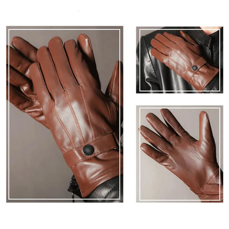 Genuine Leather Gloves Mens Sheepskin Warm Thicken Velvety Hand Muff Winter Bicycle Driving Korean Outdoor Male Mittens H3256 240712