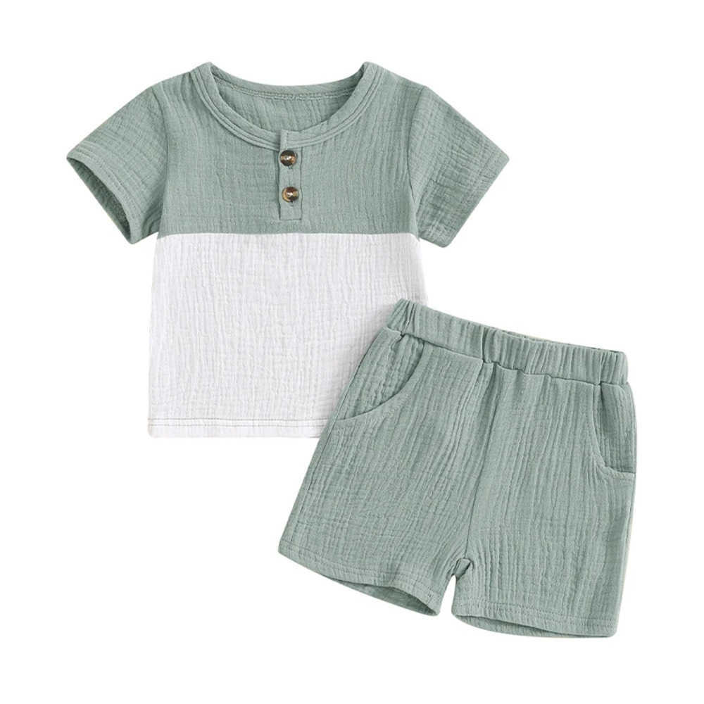 Clothing Sets 2024 Summer Baby Clothing Set Toddler Boys Clothes Suit Infant Patchwork Short Sleeve T-Shirts Elastic Waist Shorts Boys Outfits LGVC