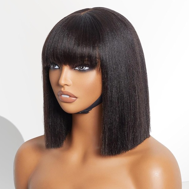 Bob Wig Straight Bang Short Synthetic Lace Front Wigs for Women Shoulder Length High Temperature Fiber Hair