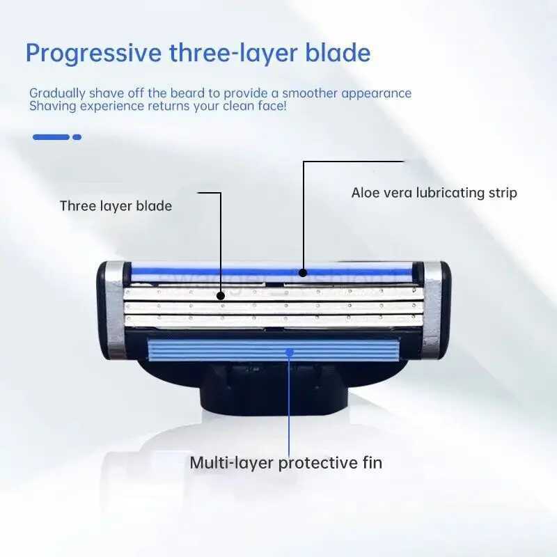 3-Layer Stainless Steel Manual Shaver Mens Safety Shaver Blade Sharp Blade Replaceable BladeB240709