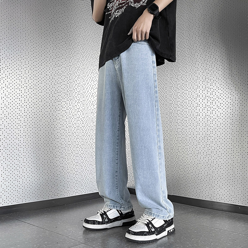 Jeans casual straight tube loose spring and summer men's high street trendy brand pants couple versatile
