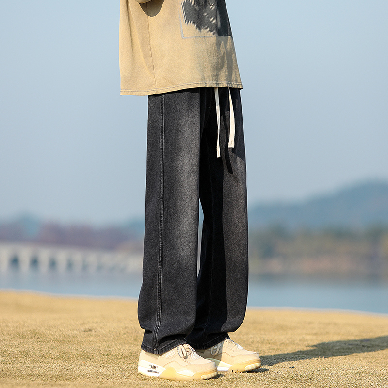 2024 Summer New Trendy Brand Water Washed Elastic Waist Jeans for Men, Loose Straight and Versatile Casual Men's Pants
