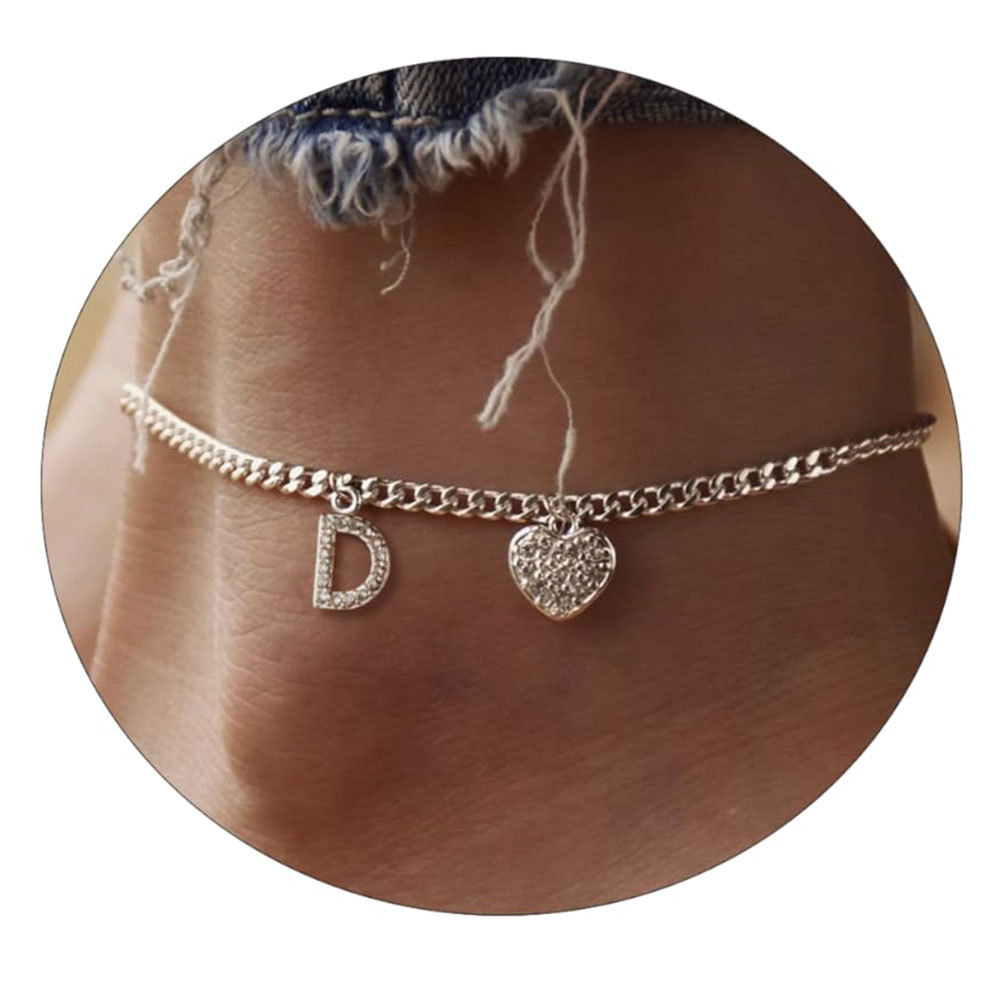 26 Initial Stainless Steel Anklet For Women Crystal Letter Heart Silver Color Chain Ankle Bracelet Summer Jewelry Accessories