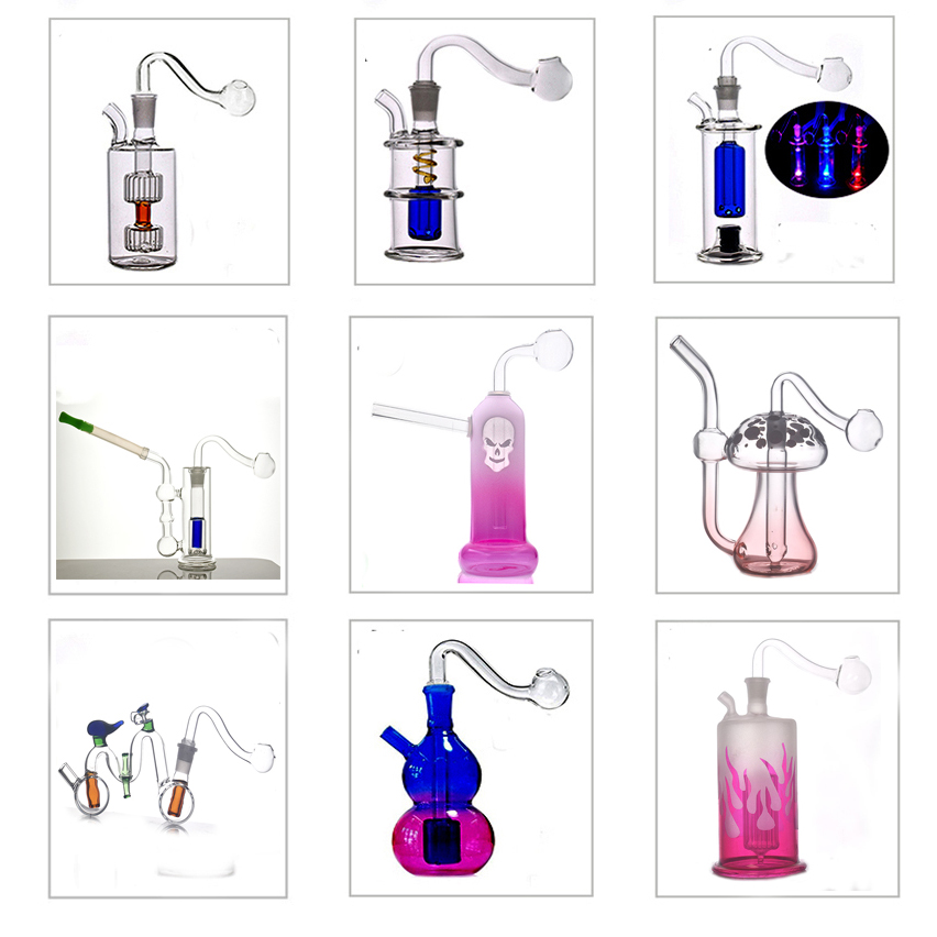 20styles for Option Glass Oil Burner Bong Hookah Bubbler Pipes with Double Matrix Honeycomb Perc Ash Catcher with 10mm Male Oil Burner Pipe Smoking Accessories
