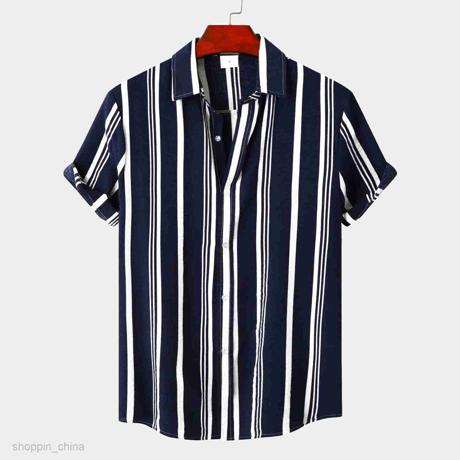 Mens Casual Shirts Men's clothing spring/summer new men's shirt men's casual striped printed short sleeved shirt men's shirt tops