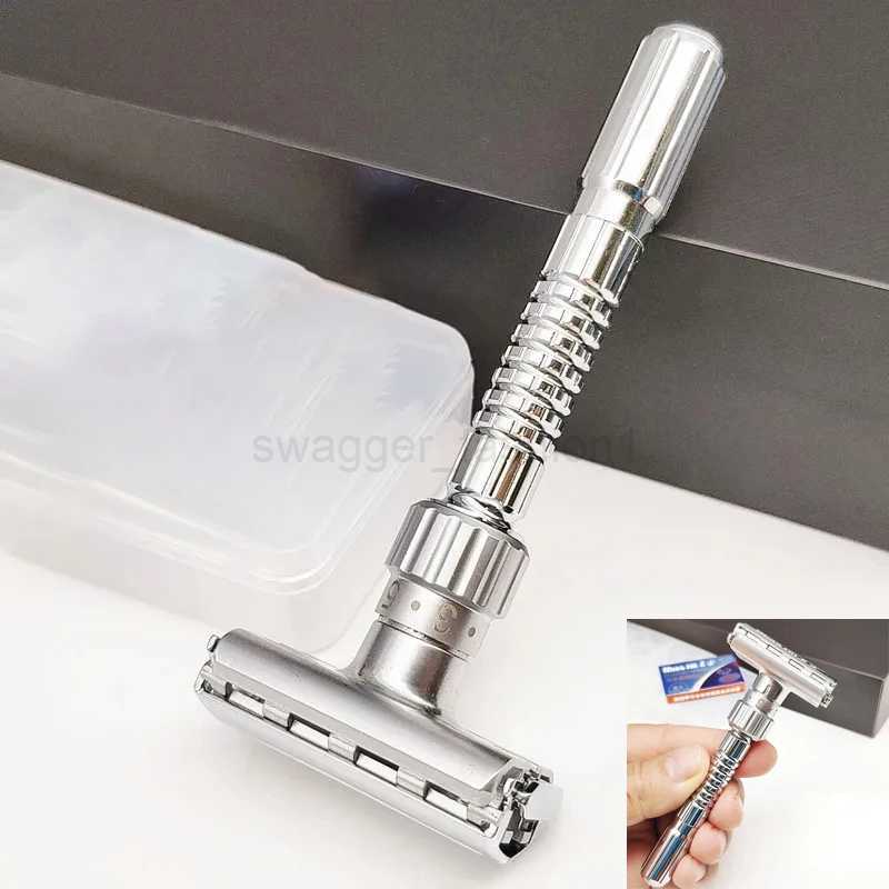 Adjustable Safety Razor Mens Folding Shaving Shaver Stainless Steel Double Edge Classic Safety Razor Blade Barber Shaving ToolsB240709
