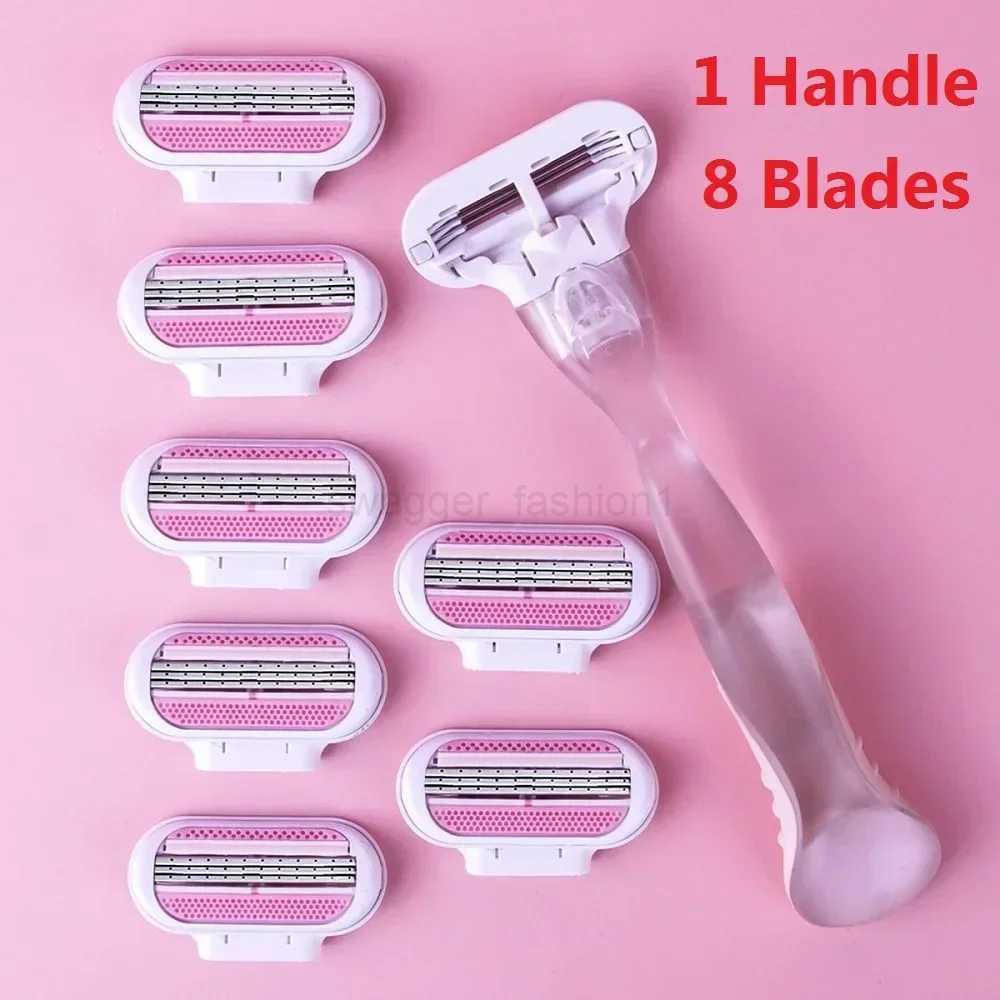 (1 Handle +8 Blades ) Women Safety Razor Blades Face/ Leg/ Armpit/ Bikini Beauty Hair Removal Shaving Compatible Venus ShaverB240709