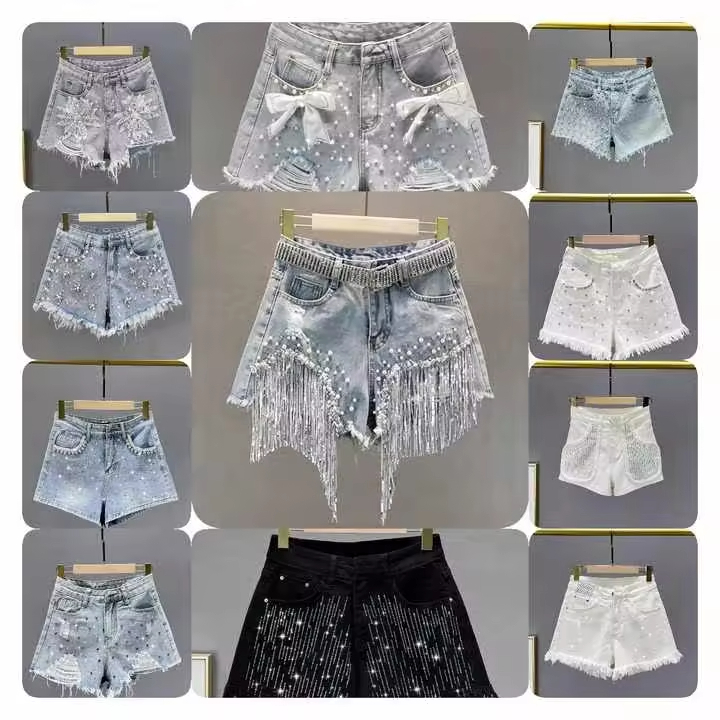 2024 new hot short jeans wholesale printed large size women's fashion denim shorts