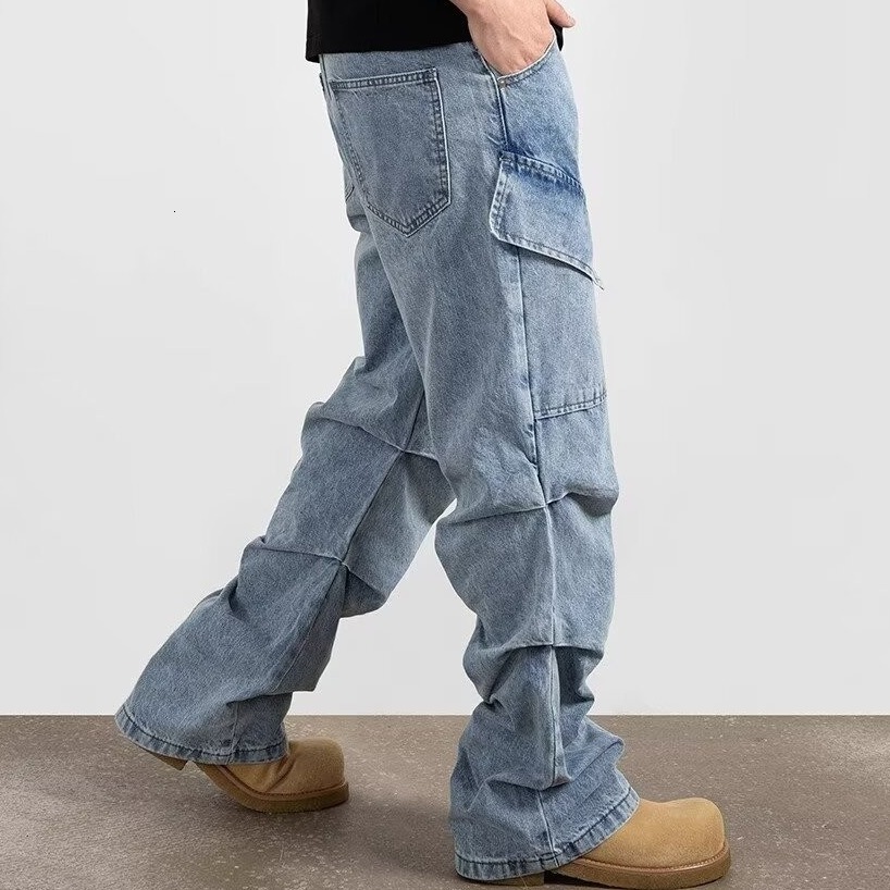 American high street washed nostalgic jeans for men and women, loose straight leg, floor length, versatile casual pants