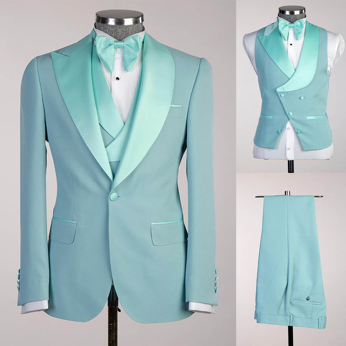 Summer Mint Green Men Wedding Suits 3 Pieces Custom Made Handsome Wedding Tuxedos For Business Groom Wear