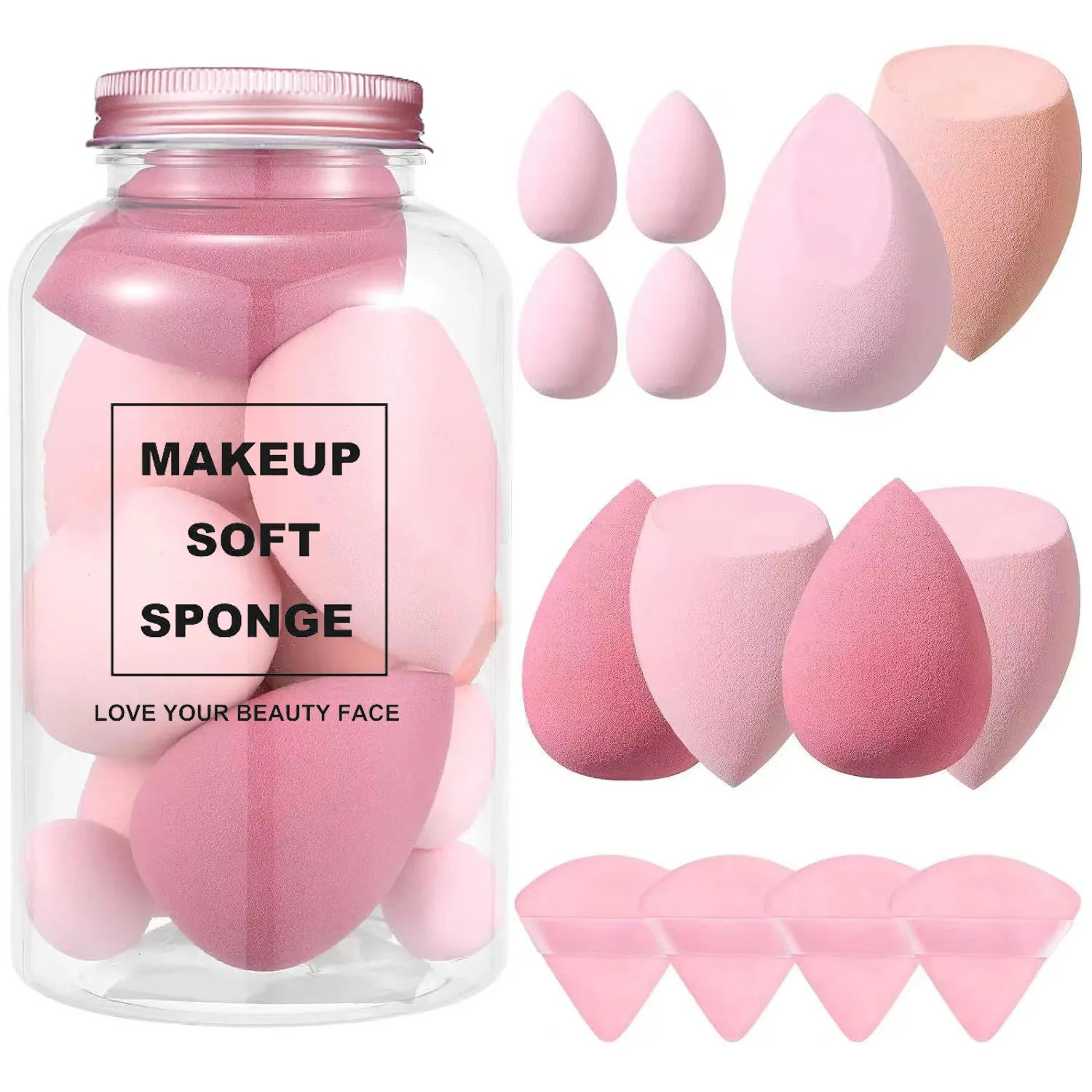 14Pcs Makeup Sponge Blender Beauty Egg with Storage Bottle Cosmetic Puff Foundation Sponges Powder Puffs Make Up Accessories F718- 8