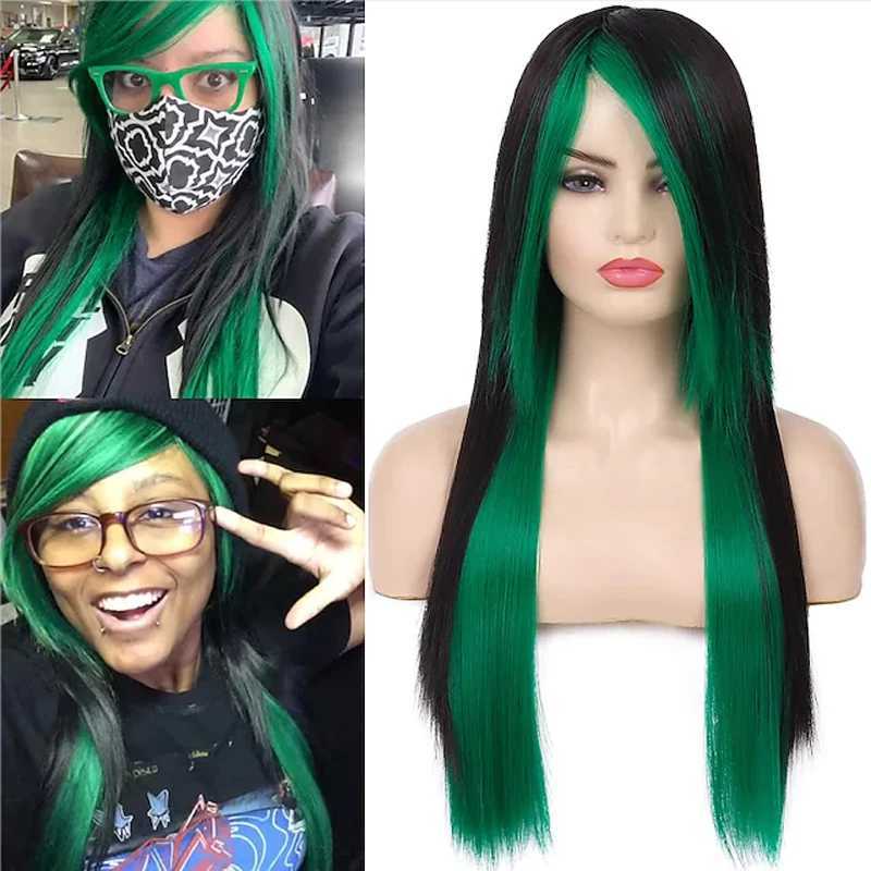 HAIRJOY Synthetic Hair Long Red Black Straight Heat Resistant Side Bangs Halloween Costume Women WigXJ241008