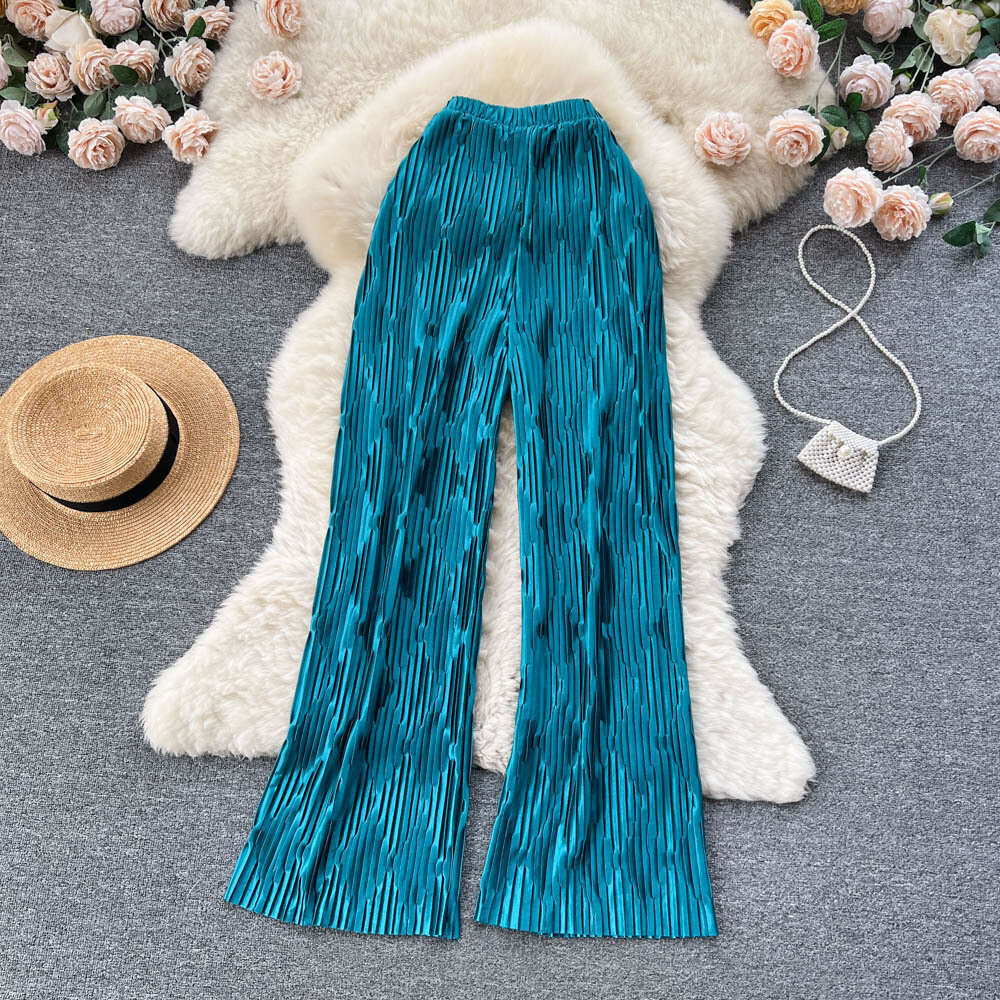 Spring Summer Haute Couture Striped Jacquard Design Feels Pleated Draped, Wide Leg with Loose Hem and Casual Long Pants Jeans for Pregnant Women