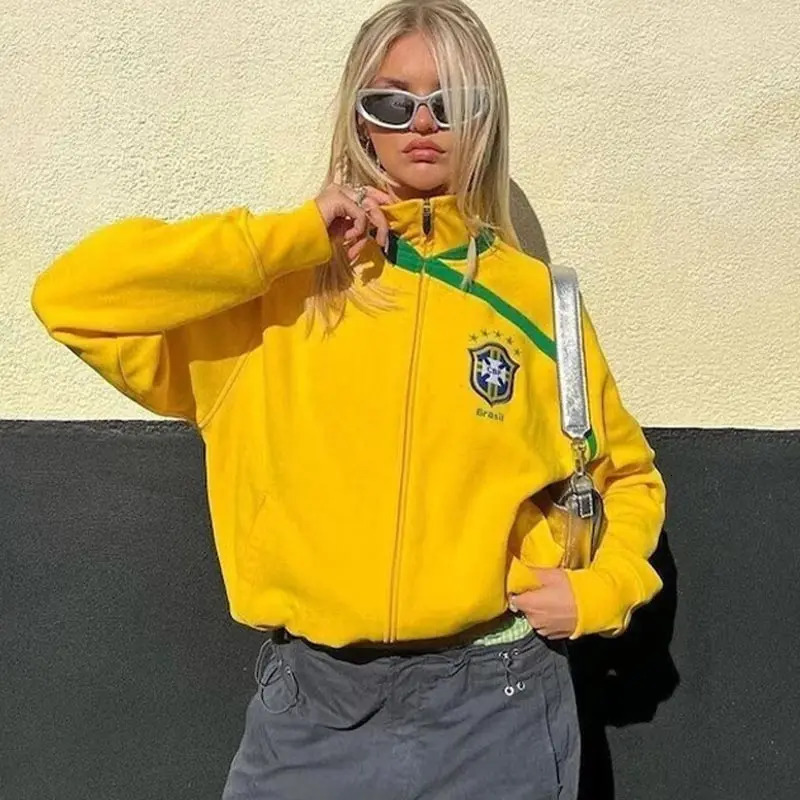 Retro Gothic Embroidery Y2K Women Hoodies Hip Hop Jacket High Street Zip Up Hoodie Long Sleeve Oversized Jacket Coat Streetwears 240717