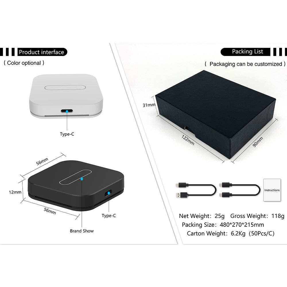 Smart wireless carplay adapter IOS carplay / android auto carplay converter box USB/USB-C port car gadgets electronic carplay dongle