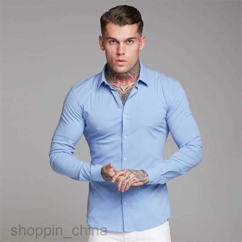 Mens Casual Shirts Muscle men's fitness long sleeved shirt new men's solid color slim fit cardigan thin style shirt tops