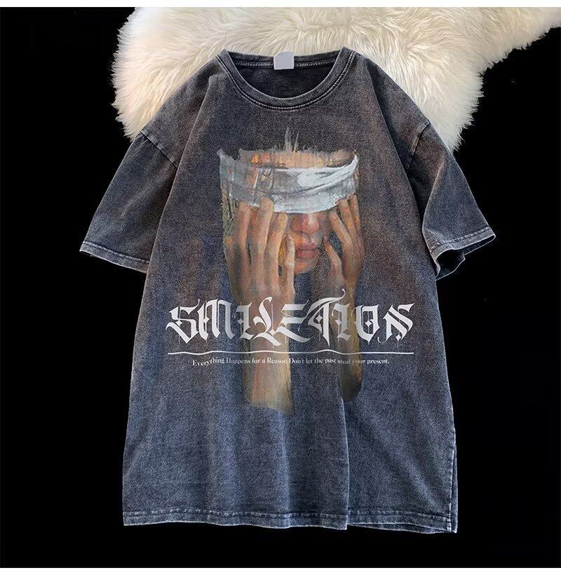 American Washed Cotton Men T Shirt Oversized Casual Short Sleeve Vintage Hip Hop Oversize Tshirt PlusSize Sports T-shirts Tees Men's Clothing