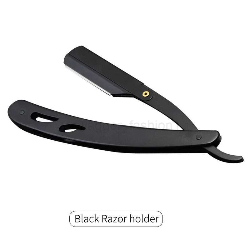 Men Shaving Barber Razor Black Classic Folding Shaving Knife Armpit Hair Pubic Hair Shaver Stainless Steel Straight Razor HolderB240709