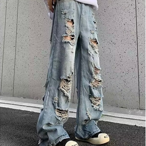 2024 American High Street Pants, Rascal Handsome, ripped jeans, unisex beggar pants