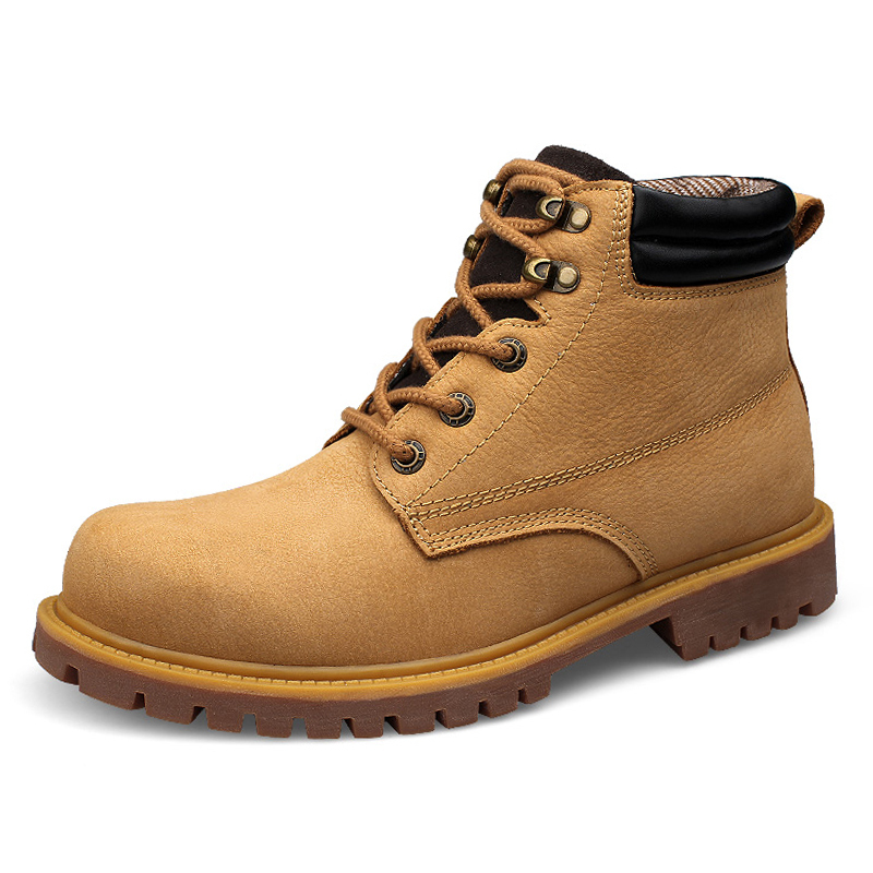 Men Genuine Work Boots Without Steel Cap Outdoor Natural Leather Hiking Trekking Shoes Plus Big Size 48 49