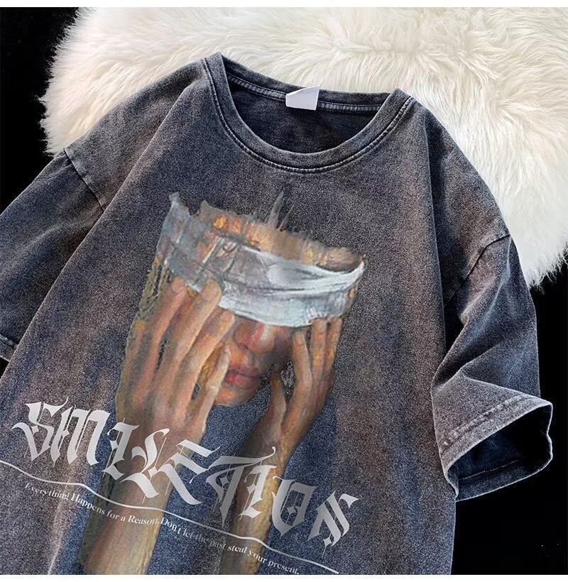 American Washed Cotton Men T Shirt Oversized Casual Short Sleeve Vintage Hip Hop Oversize Tshirt PlusSize Sports T-shirts Tees Men's Clothing