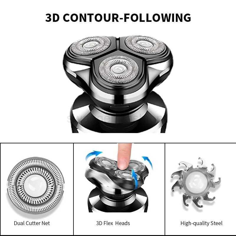 Electric Shaver Man Rechargeable Razor Shaving Knife Whisker Knife Household Portable Floating Three Tip Water WashB240709