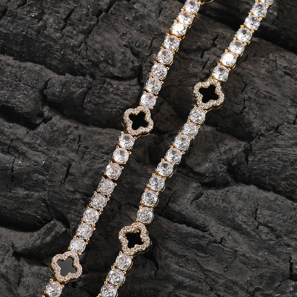 Hip Hop Cross Flower Tennis Chain Necklace Bracelet 5A Zircon Women Mens Jewelry