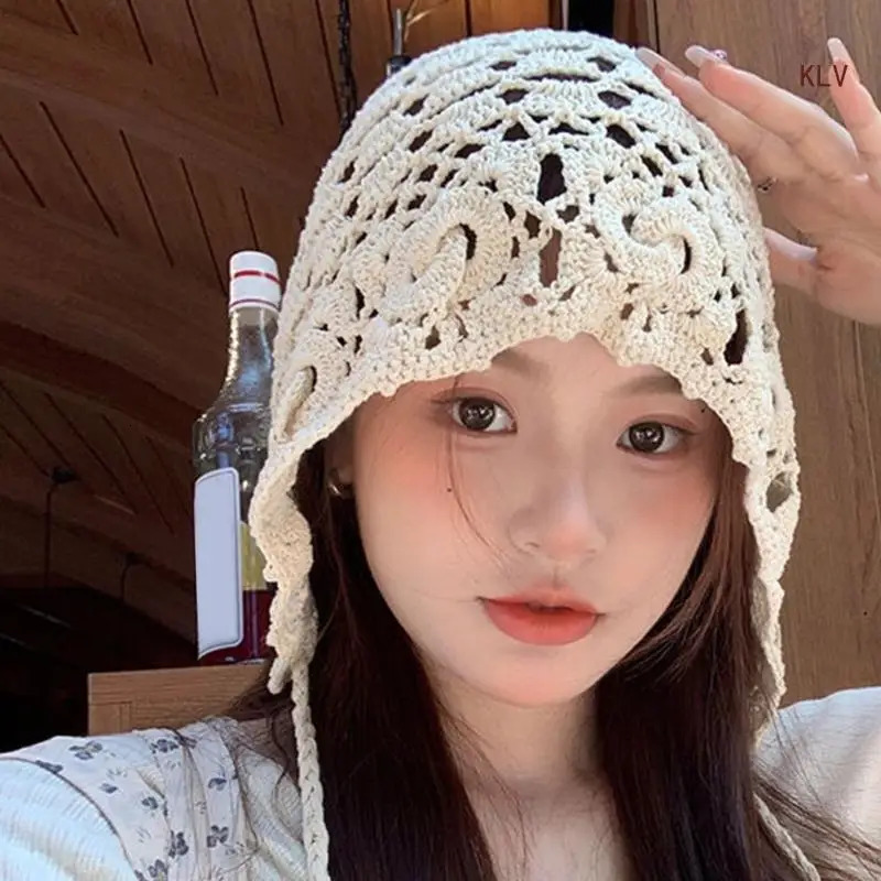 Elegant Handwoven Pullover Hat Breathable Hat Crochet Hollow Hat Holiday Crochet Hat Handwoven Tassels 240712