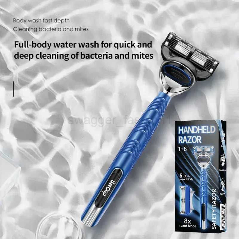 Razor Manual Shaver Six Layers of Blades Eight Replacement Cutter Heads With Knife Holder For Men Razor Old Style BladesB240709