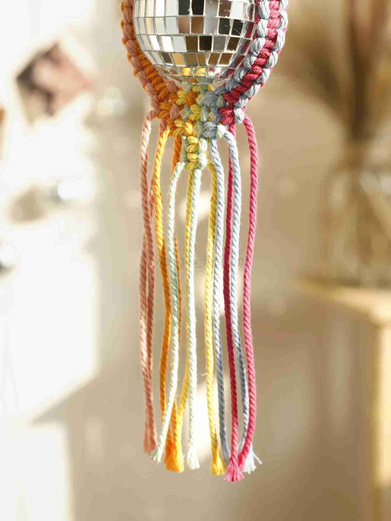 Handwoven Wall Hanging Silver Shining Disco Ball Lighting Reflection Colorful Mirror Ball Big Party Bar Decorations Room DecorB24718