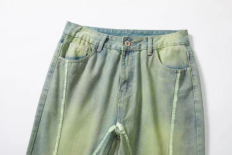 American style vintage green micro flared jeans men's spring and summer cleanfit loose straight casual wide leg pants