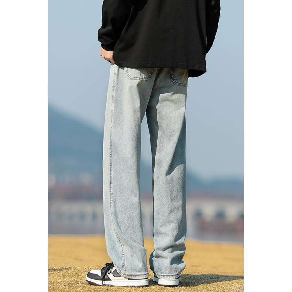 2024 Summer New Trendy Brand Water Washed Elastic Waist Jeans for Men, Loose Straight and Versatile Casual Men's Pants