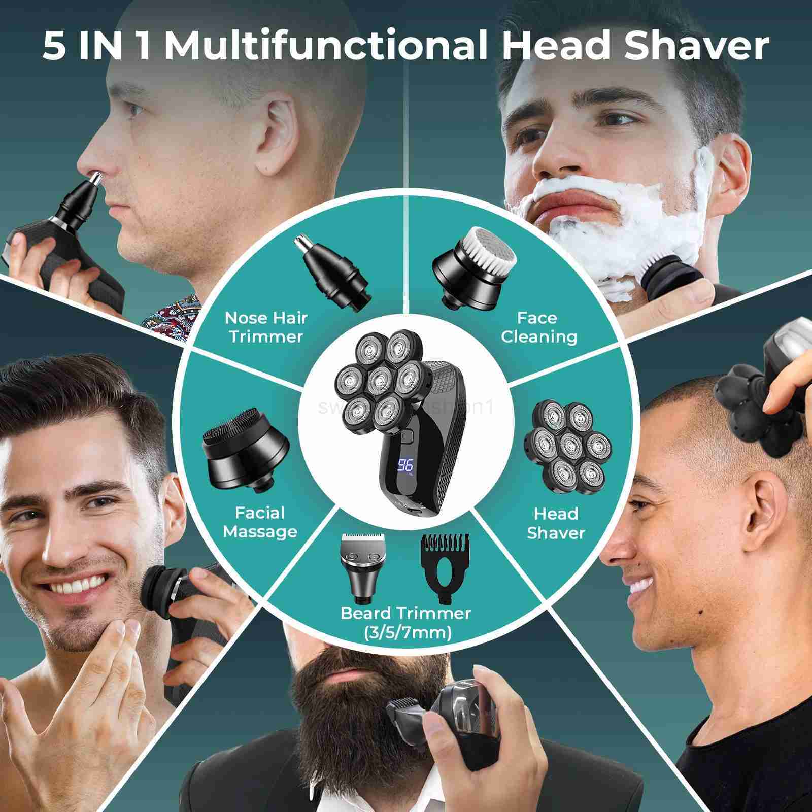 Kensen 5 In 1 Electric Shaver 7D Floating Cutter Head Rechargeable Shaver Kit For Men IPX6 Waterproof Beard Trimmer head shaversB240709