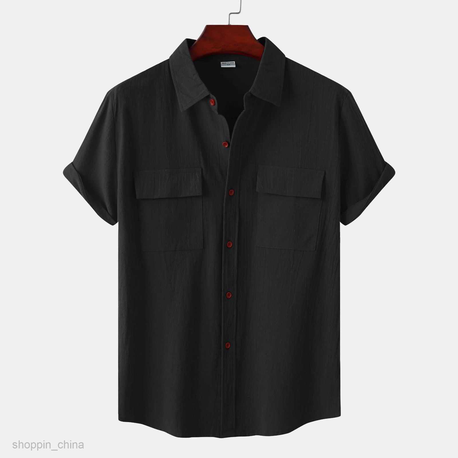 Mens Casual Shirts Summer New Men's Solid Color Loose Cotton Shirt Large Size Fashion Casual Short Sleeve Shirt tops