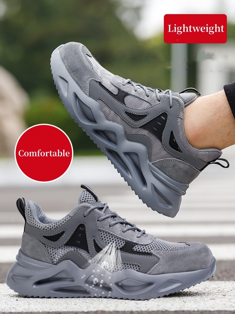 Men Lightweight Breathable Sneakers Indestructible Protective Work Shoes Anti-Smash Anti-Puncture Safety Boots