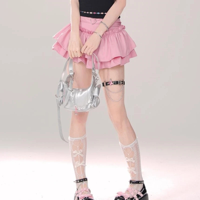Summer Sweet Lily Minimalist Versatile Mini Skirts Solid Color High Waist Elastic Pleated Shirring Womens Short Skirts 240710